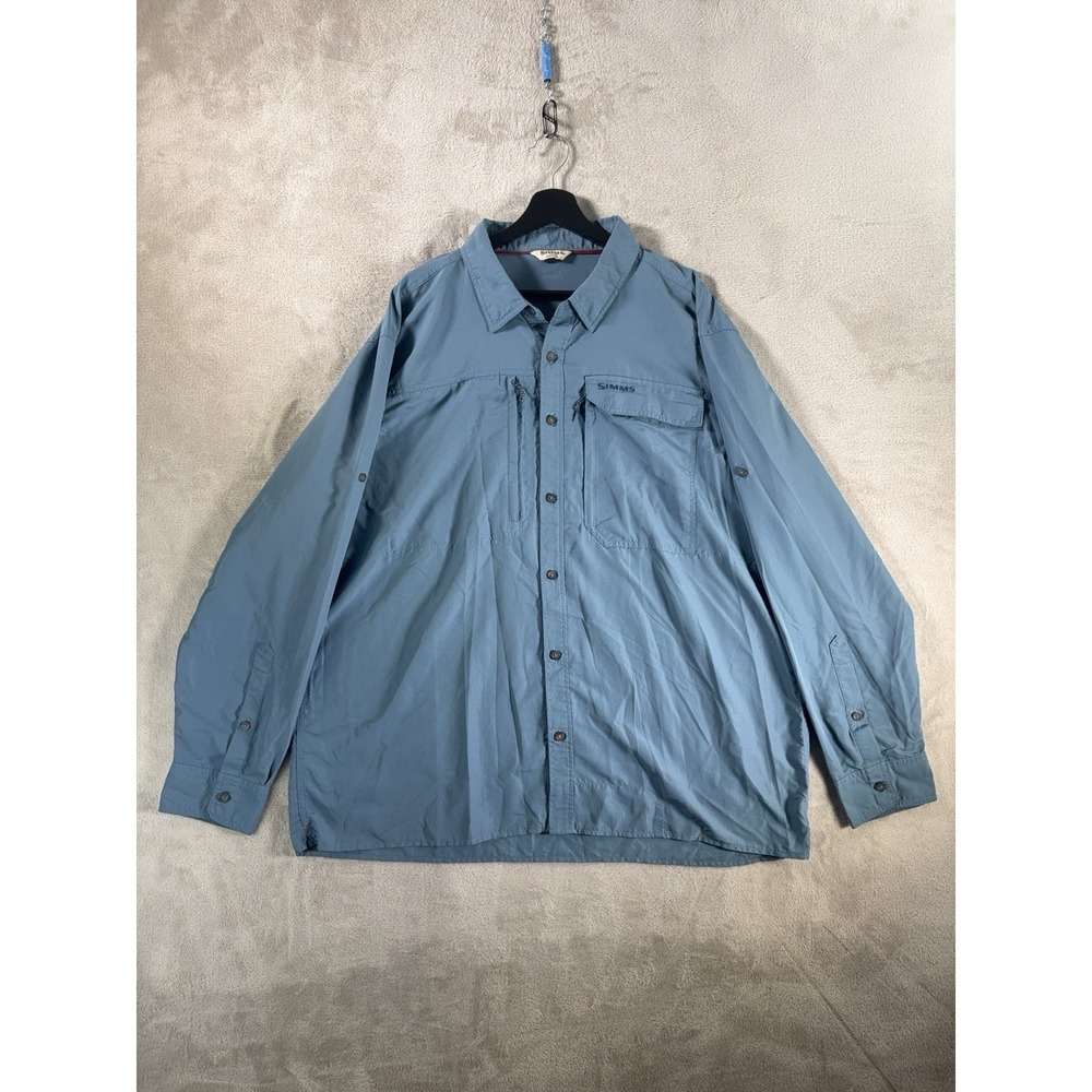 Simms Guide Fishing Shirt Mens XXL Blue UPF 50 Quick Dry Long Sleeve Button Down